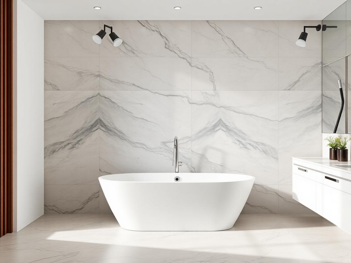 Large format — Large-format panels that reduce grout joints on shower walls.